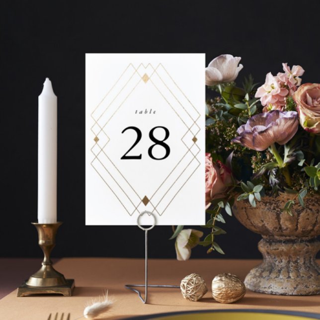 Gold Diamond White Geometric Deco Gatsby Wedding Bordsnummer (Skapare uppladdad)