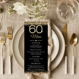 Gold Diamonds 60th Birthday Dinner Flat Menu Meny