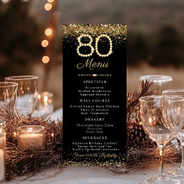 Gold Diamonds 80th Birthday Dinner Flat Menu Meny