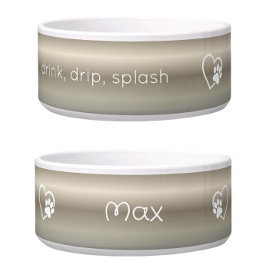 Gold 'drink drip splash' Dog Name Bowl