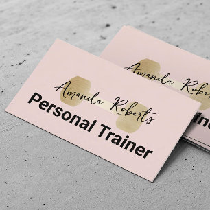 Gold Dumbbell Blush Pink Fitness Personal Trainer Visitkort