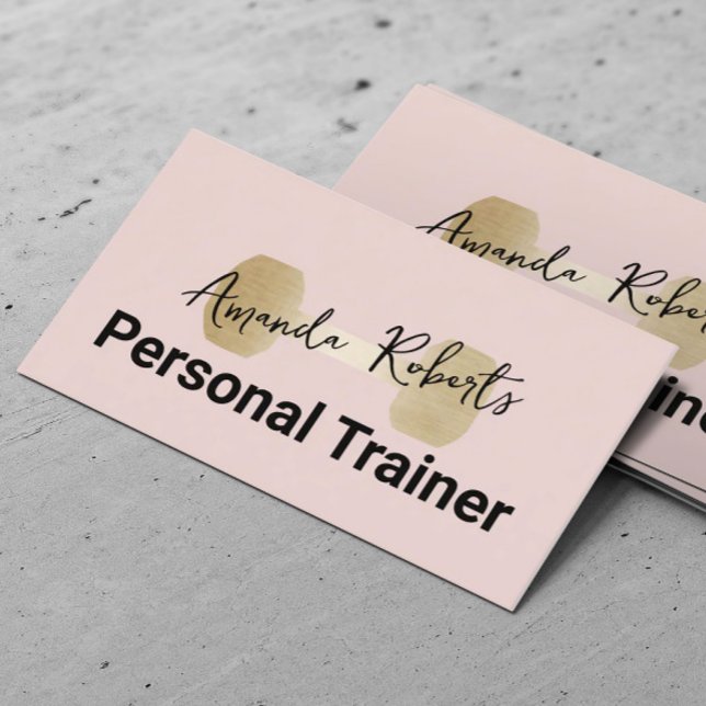 Gold Dumbbell Blush Pink Fitness Personal Trainer Visitkort (Skapare uppladdad)