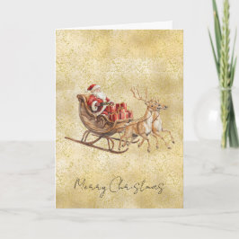 Gold Dust Sparkle Confetti Santa Sleigh Christmas Kort