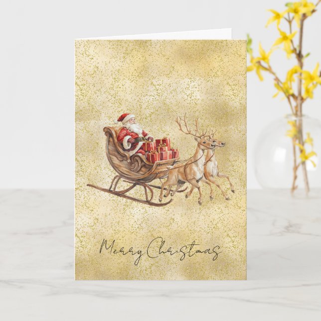 Gold Dust Sparkle Confetti Santa Sleigh Christmas Kort (Gul blomma)