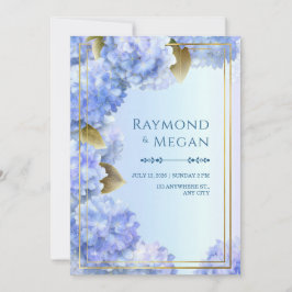 Gold Edged Blue Hydrangea Gilded Leaf Frame Inbjudningar