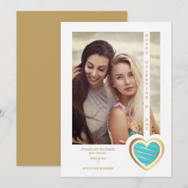 Gold Effect Blue Heart Friends Happy Galentines