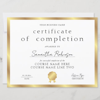Gold Effect Completion Certificate Business Award