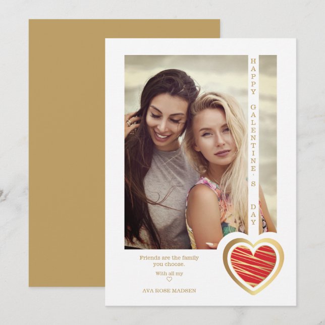 Gold Effect Red Heart Friends Happy Galentines (Fram/baksida)