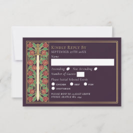 Gold Eggplant Medieval Floral Sword Wedding RSVP OSA Kort