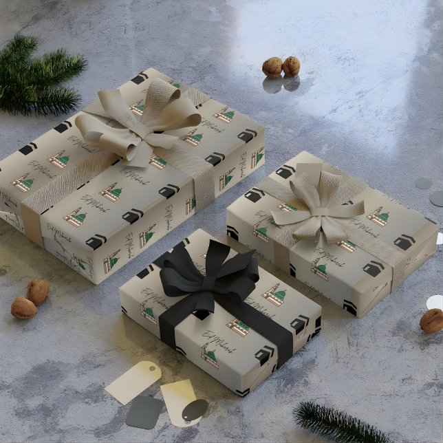 Gold Eid Wrapping Paper | Kaaba & Masjid Design Presentpapper (Skapare uppladdad)