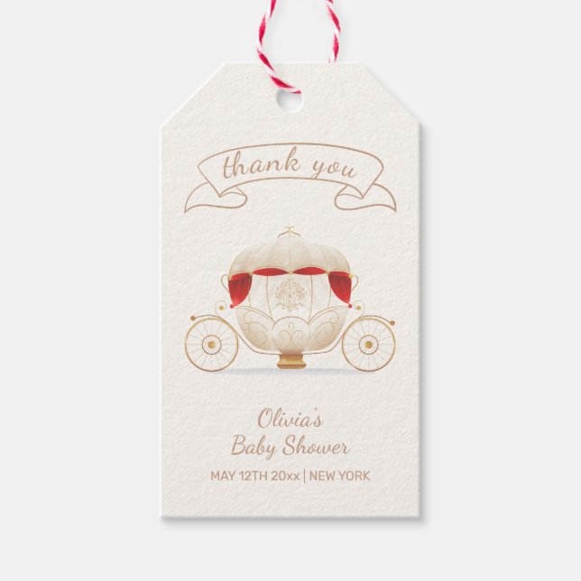 Gold Elegant Fairy Carriage Baby Shower Thank You Presentetikett (Framsidan)