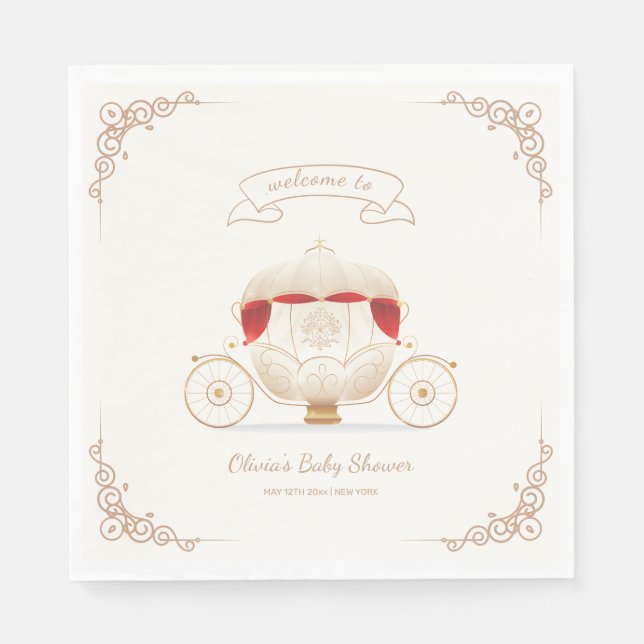 Gold Elegant Fairy Carriage Baby Shower Welcome  Pappersservett (Framsidan)
