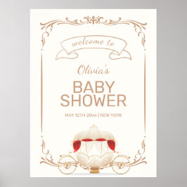 Gold Elegant Fairy Carriage Baby Shower Welcome Poster