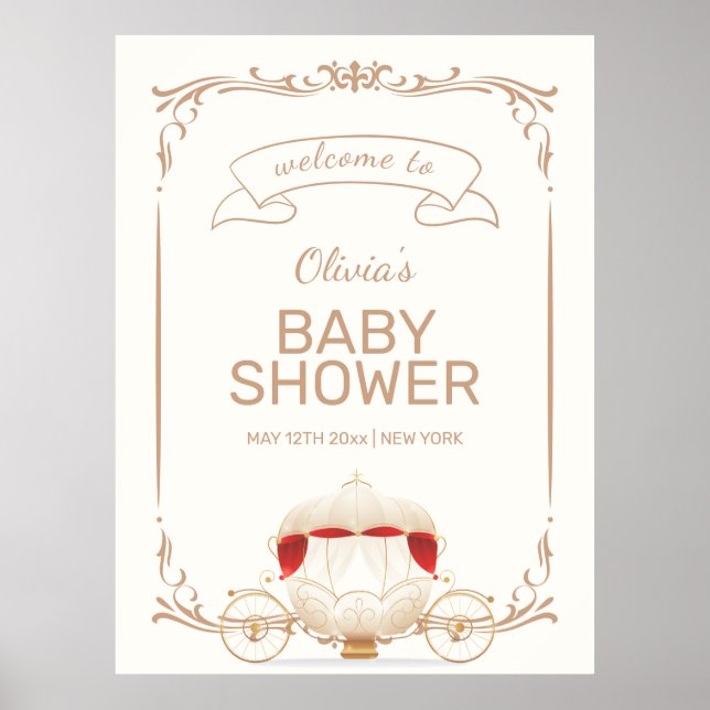 Gold Elegant Fairy Carriage Baby Shower Welcome  Poster (Framsidan)
