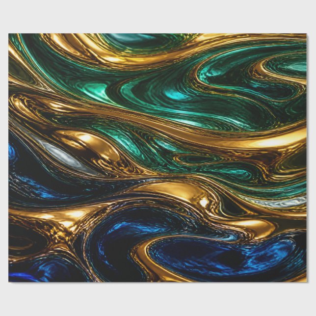Gold Emerald Sapphire Fluid Art Presentpapper (Platt)