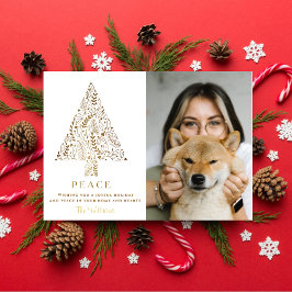 Gold Family Tree Christmas Cute Photo Pet Dog  Julkort