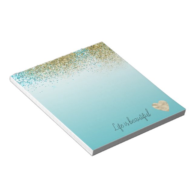 Gold Faux Glitter Aqua Ombre Heart   Anteckningsblock (Vinklad)
