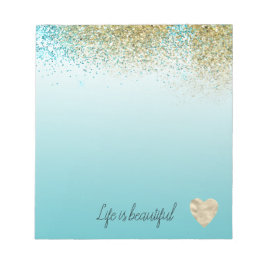 Gold Faux Glitter Aqua Ombre Heart   Anteckningsblock
