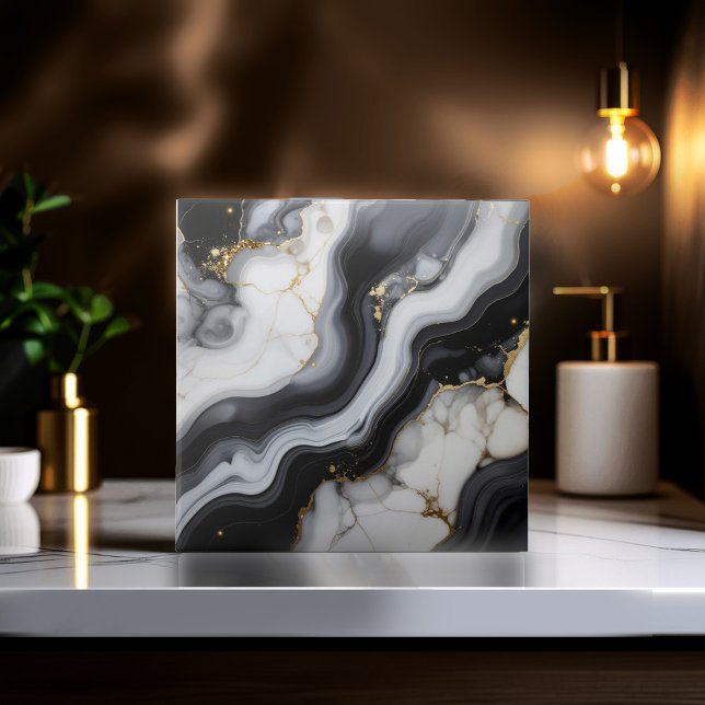 Gold Faux Glitter Veined B&W Marble ID1180a Kakelplatta (Skapare uppladdad)