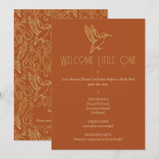 Gold Filigree Art Deco | Kingfisher Baby Shower Inbjudningar