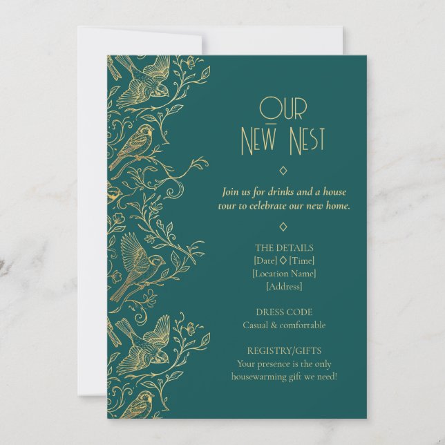 Gold Filigree Art Deco | Sparrow Housewarming Inbjudningar (Framsida)