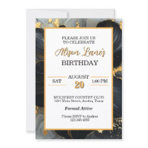 Gold Floral and Black Adult Birthday