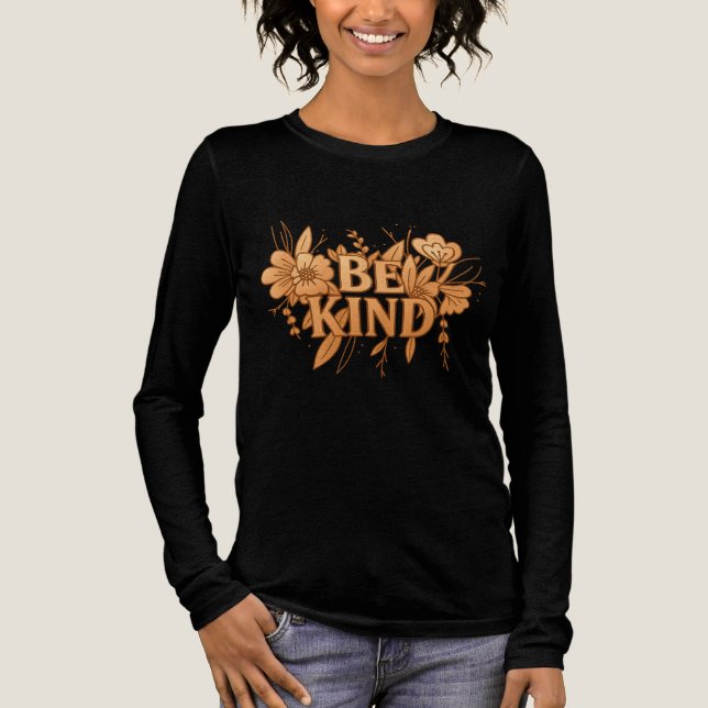 Gold Floral “Be Kind” Women’s Long Sleeve Shirt  T (Framsida)