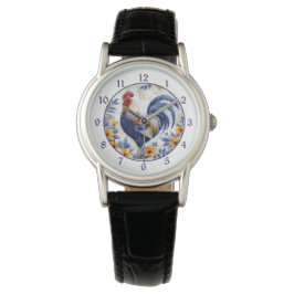 Gold Floral Blue Rooster Armbandsur