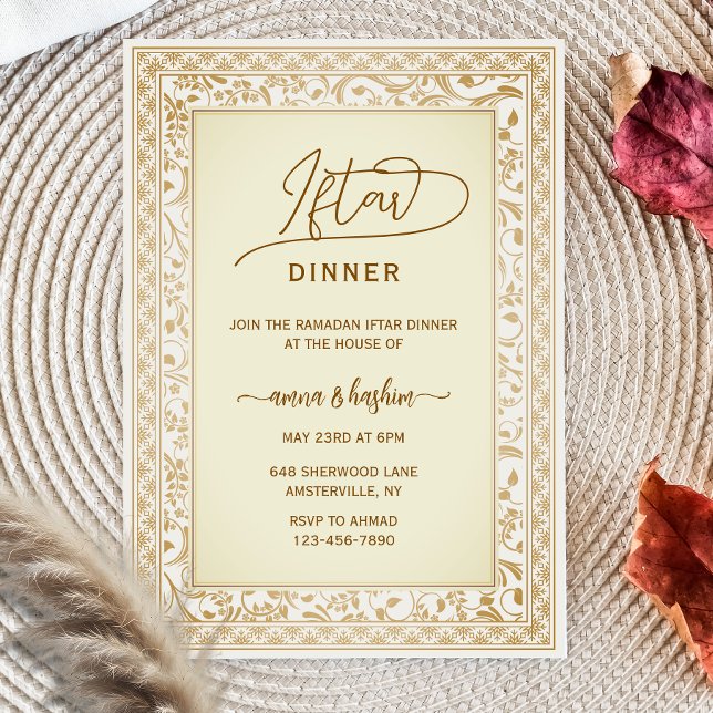 Gold Floral Border ramadan iftar invitations Inbjudningar (Skapare uppladdad)