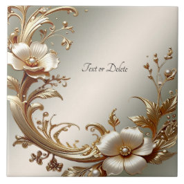 Gold Floral Ceramic Tile Kakelplatta