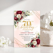 Gold floral elegant 70th birthday party invite car
