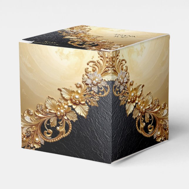 Gold Floral Embellishments Favor Box Presentaskar (Framsidan Sidan)