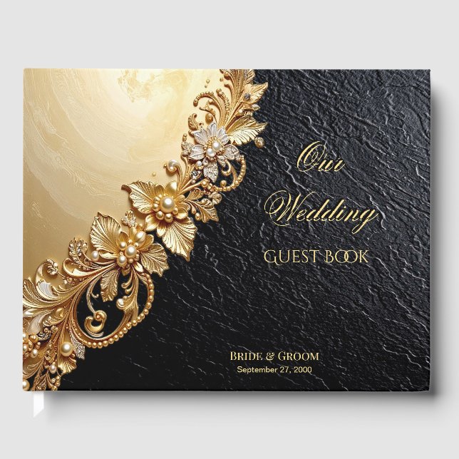 Gold Floral Embellishments Guest Book Gästböcker (Framsida)