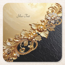 Gold Floral Embellishments Paper Coaster