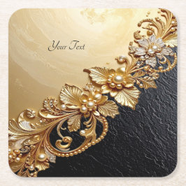 Gold Floral Embellishments Paper Coaster Underlägg Papper Kvadrat