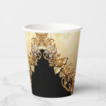 Gold Floral Embellishments Paper Cups