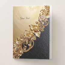 Gold Floral Embellishments Pocket Folder
