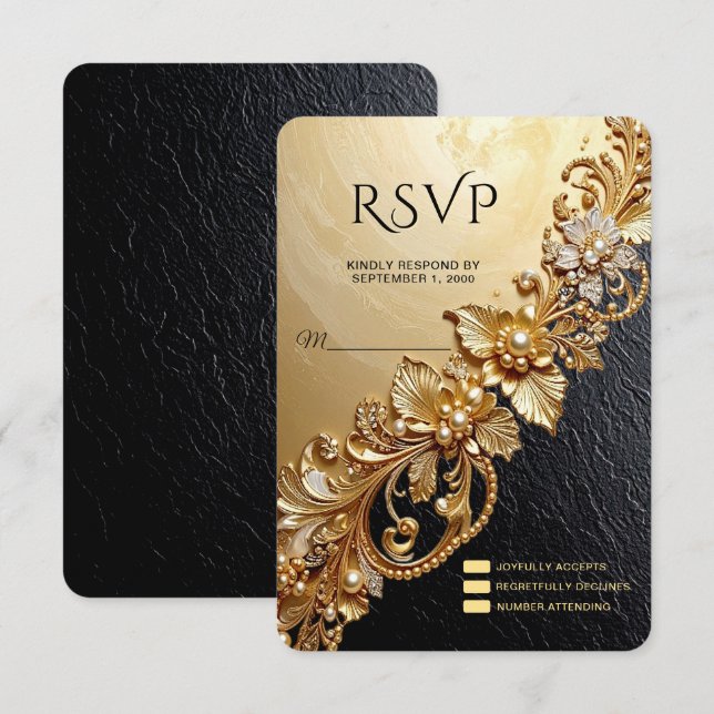 Gold Floral Embellishments RSVP Card OSA Kort (Fram/baksida)