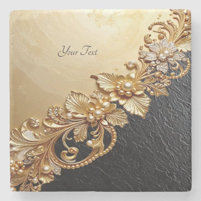 Gold Floral Embellishments Stone Coaster Stenunderlägg (Framsidan)