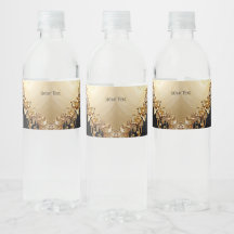 Gold Floral Embellishments Water Bottle Label