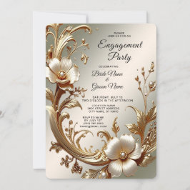 Gold Floral Engagement Invitation Inbjudningar