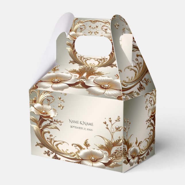 Gold Floral Favor Box Presentaskar (Framsidan Sidan)