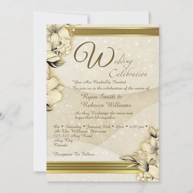 Gold Floral Flat Card Inbjudningar (Framsida)