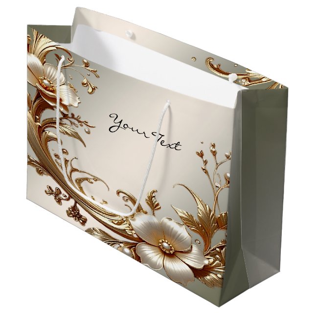Gold Floral Gift Bag (Framsidan Vinklad)