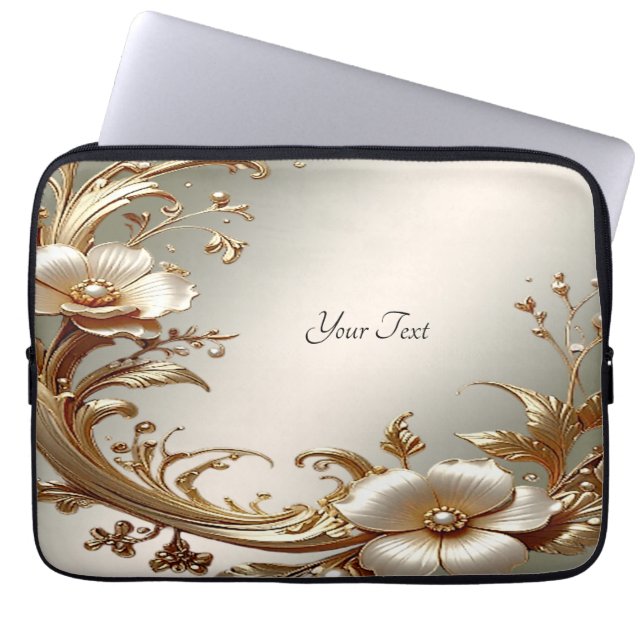Gold Floral Laptop Sleeve (Framsidan)