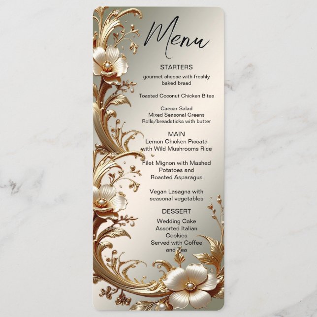 Gold Floral Menu Meny (Framsida)