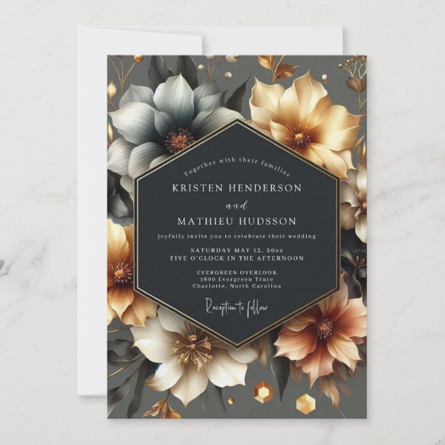 Gold Floral Romance Wedding Inbjudningar (Framsida)