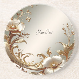 Gold Floral Sandstone Coaster Underlägg