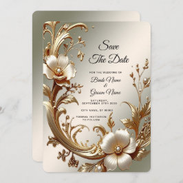 Gold Floral Save the Date Spara Datumet