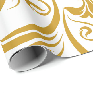 gold floral & swirl designs on a white background  presentpapper